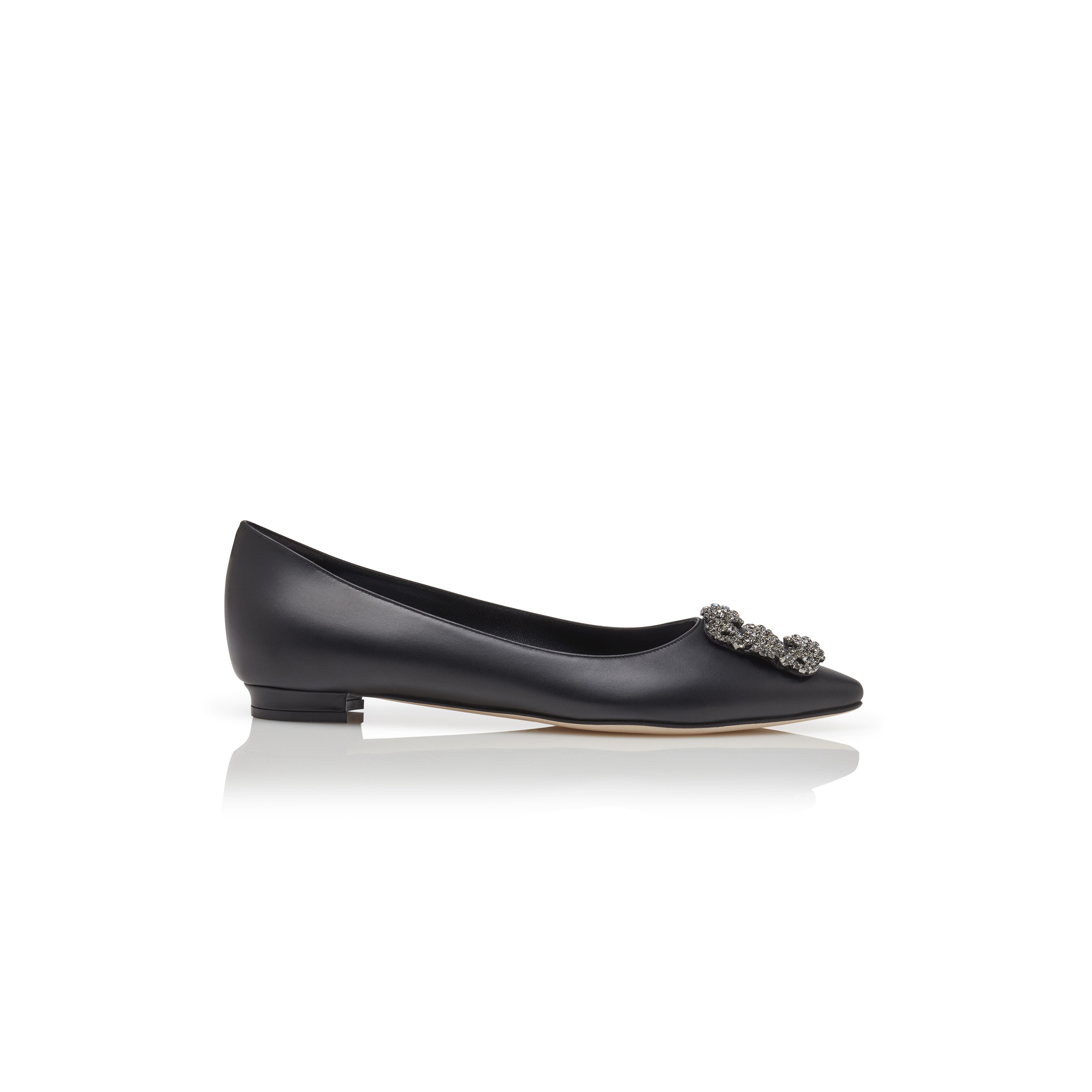 man010 B1ahn*k hangisiflat black calf leather jewel buckle flat pumps 121-1657-0001